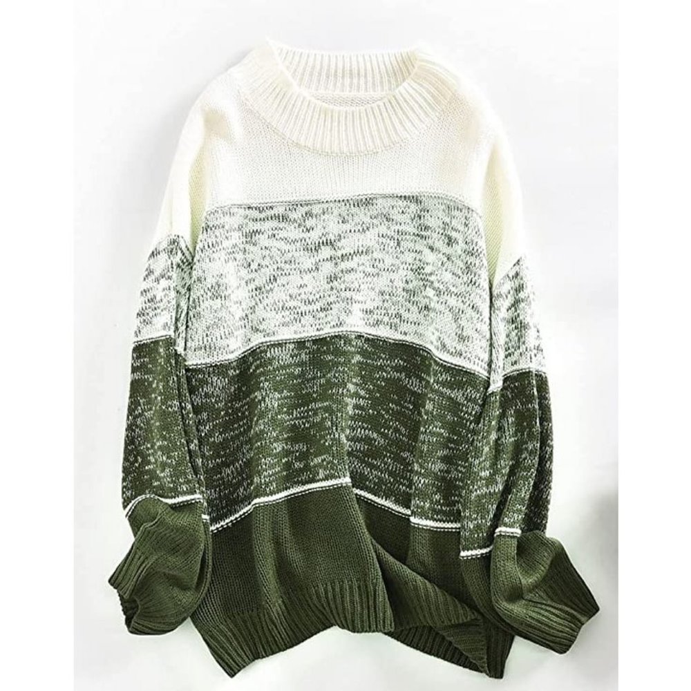 Women's Chunky Mock Neck Knit Striped Sweater - XXL=US 18-20